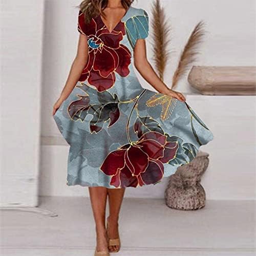 Ženska ljetna casual moda cvjetna ispis kratkih rukava s V-izrezom