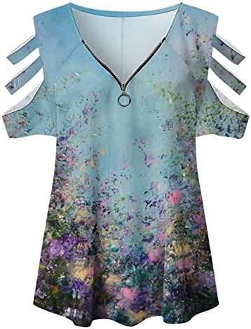 Annhoo Girls Ljeto Fall Tee Soft Comfy 2023 odjeća kratki rukav sa ramena Pamuk V izrez Top majica za
