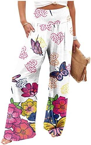 Hlače za žene, elegantne široke noge visokog struka cvjetne pantalone palazzo sa džepovima