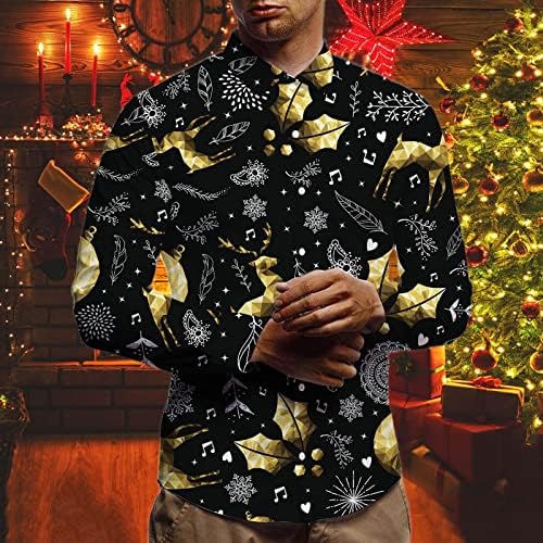 Modne duge muške jesenske košulje zimske printerane rukav ležerne bluze Top božićnih muškaraca Muški čvrsti boje