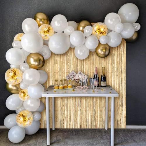 Joyypop Bijeli zlatni balon Garland Kit sa zlatnim klinnim zavjesama i bijelim balonima