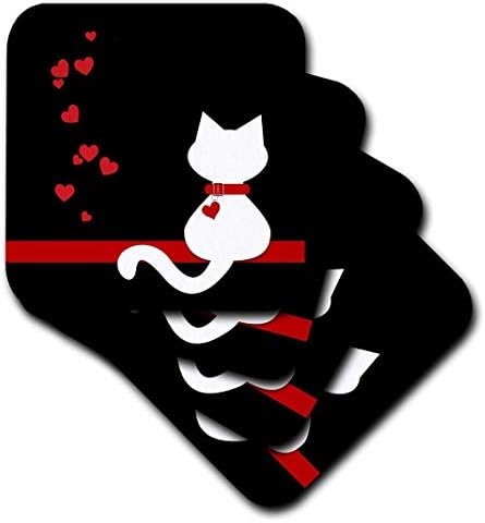 3drose cst_164792_3 ljubitelji za kućne ljubimce crvena srca Bijela Kitty Cat - keramički podmetači za pločice,