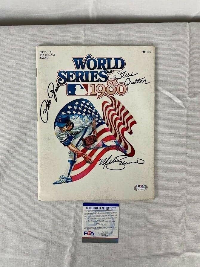 1980 World Series autographed program Schmidt, Rose, Carlton potpisali PSA-Autographed MLB časopisi