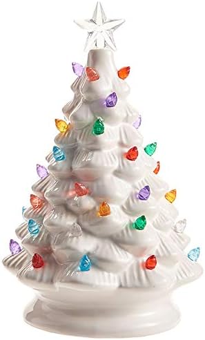 RAZ White keramička svjetlost božićna stablo stolna figurica, 8 inča