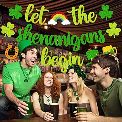 Baner St Patrick, pustiće Shenanigane započinju banner irski dan zabave GLITTER zelena tri lista
