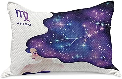 Ambesonne nebeski pleteni jastuk za prekrivač, horoskop Djevica sa znakom i apstraktnom prostorom za kosu