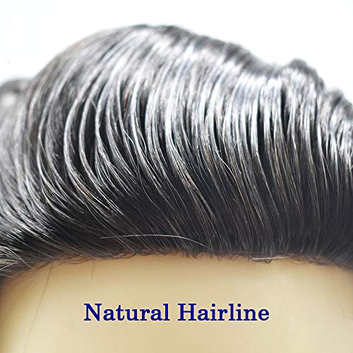 Fine Mono Mens Toupee Human Hair Poly Skin hair Replacement System Durable NPU Monofilament Wig Hairpiece For