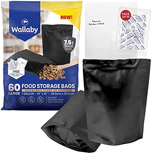 60 Wallaby Mylar torba Bundle - 1 galon Stand-Up torbe sa patentnim zatvaračem - , apsorberi kiseonika, nalepnice