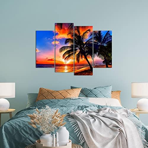 Saypeacher apstraktna plaža Sunset Canvas Wall Art 4 komada slika na plaži tropske palme moderni havajski
