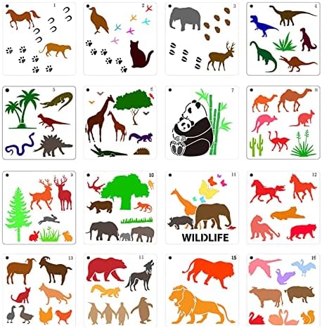 Šablone za životinje,šablone od 16 komada, šablone za višekratnu upotrebu za farbanje, šablone