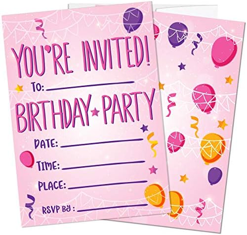 Pozivi za rođendan za djevojke, djecu | 25 Pozovite kartice sa kovertama | Partijski materijal