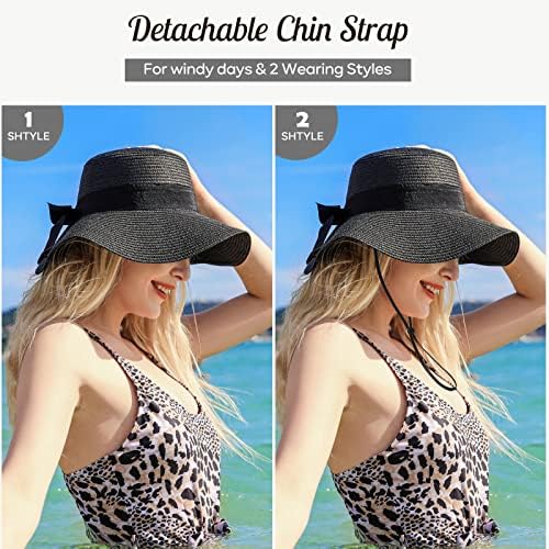 Ženski šešir za sunce - ženski šeširi za plažu, ženski slamnati šešir za sunce sa vezicom za vjetar