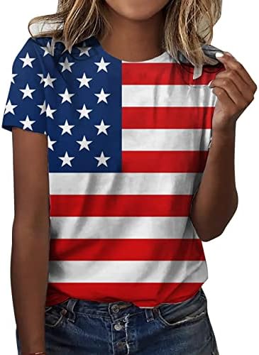 CGGMVCG Womens 4. jula Košulja kratkih rukava Crewneck Star Stripes Ispisane majice Patriotska odjeća Ležerne
