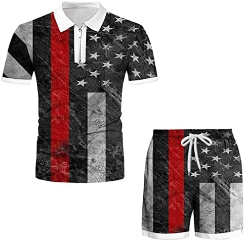 Muška rever Thirt trenerka 2 komada Neovisnost 3D američka zastava tiskane majice i kratke