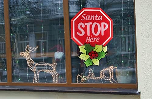 Božićni santa zaustavlja se ovdje potpisuju ukras prozora Silueta za zimsku Xmas unutarnji ili