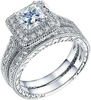 Prstenovi smola od 2 parova Princess Cut Diamond Set Ring Modni luksuzni ženski angažman vjenčani nakit