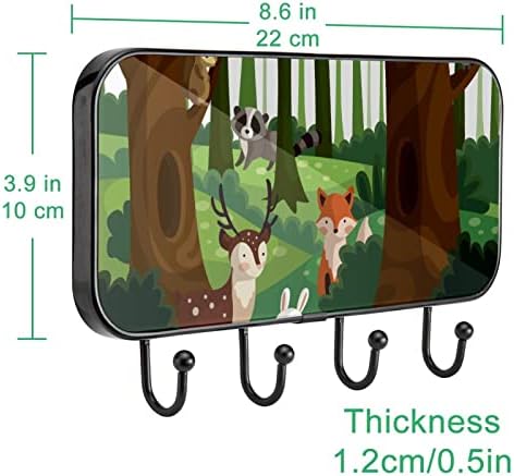Koncept šumskih ekosustava s lijepim životinjama Print kaput nosač zida, ulazni nosač kaputa sa 4 kuka za