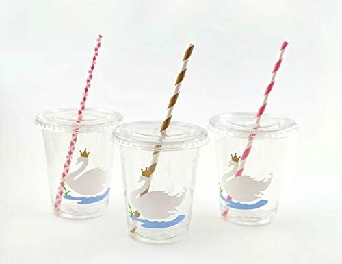 Swan Party Cups - Twan Princess Birthday Baby tuš iz 12 s poklopcima slamke