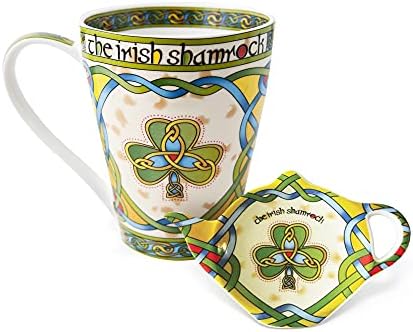 Royal Tara Shamrock set od 1 Irska šamrock krigla i 1 držač za čaj za čaj pakirani irsko tkanje kutije