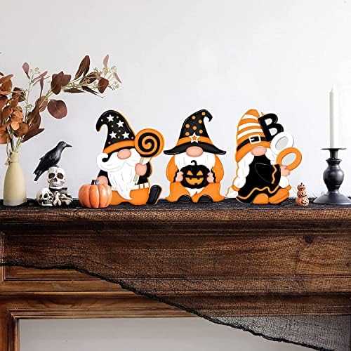 Ukrasi za Halloween 3 komada Gnomes ukrasi, drveni kućni znakovi dekor za ladicu, simpatični boo znakovi
