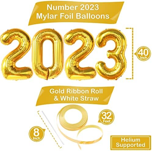 Ogroman zlatni 2023 diplomski baloni - 40 inča sa Crvenim maturnim banner dekorom - 72x44 inča