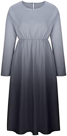 Žene casual proljeće jesenski gradijent tiskani dugi dugi rukavi okrugli vrat Swing haljina plus veličina haljina