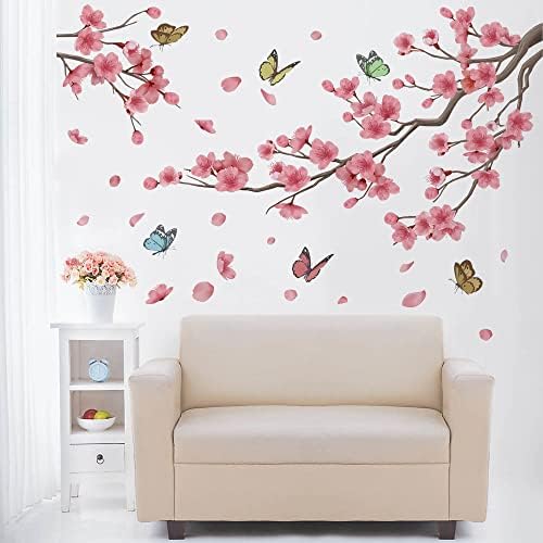 Runtoo Cherry Blossom Wall Umjetničke Naljepnice Leptir Grana Cvijet Zid Naljepnice Dnevna Soba Spavaća