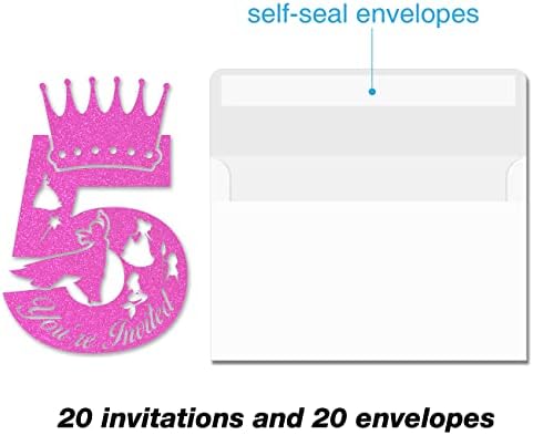 Pink Princeses 5. rođendan Pozivnice za zabavu Glitter Princess Theme 5-godišnjak Djevojke Rođendanski