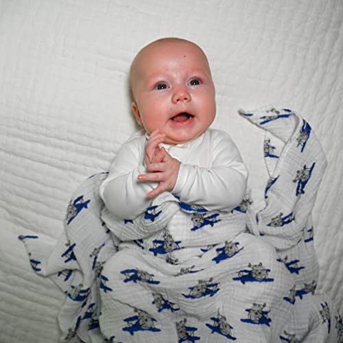 LOLLYBANKS Muslin Swaddle pokrivač za dječake | Kamioni, avioni i vlakovi | pamuk | Nove rođene i