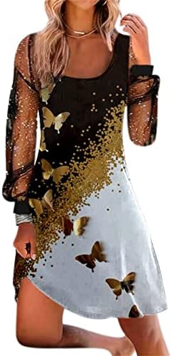 Žene Sparkly Sheer Mesh Midi haljine dugih rukava haljina haljina 2023 Square Crtch Glitter Spring Casual