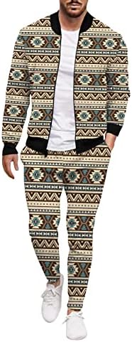 Muške zimske casual ulične tkane jakne jakne hlače aztec geometrijski dvodijelni maslinasti