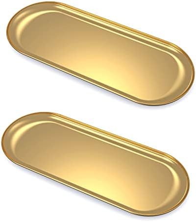2 Pakovanje lolalet zlatna ladica mala ukrasna ladica, mesingani ležište nakita za kupatilo