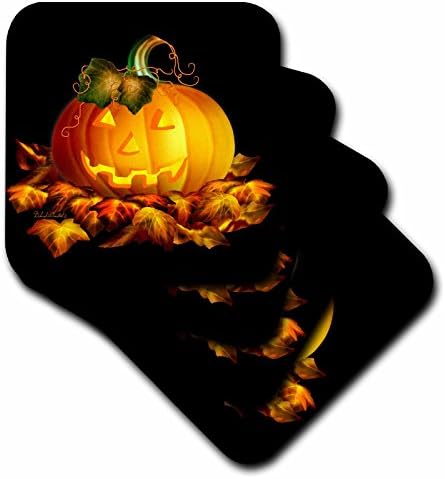 3dRose cst_11657_4 užareni JackoLantern i jesenji listovi na Noć vještica na crnoj pozadini