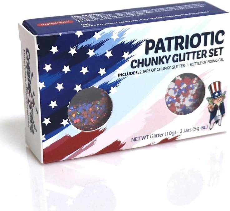 Paket od 2-USA Chunky Glitter Kit za lice tijelo Nail Hair eyes za američke Patriotske događaje,