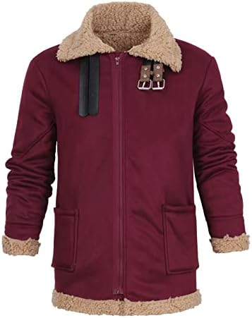 Muška šerpa Fuzzy Deerskin Fleece obložena jakna zima topla rever ovratnik zatvarač zip up vintage kaput gornja