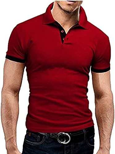 Wenkomg1 Muška pamučna mješavina kontrastnog ovratnika Polo majica, Ležerna obična boja Slim Fit