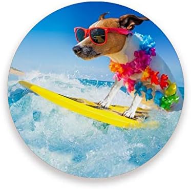 Apsorbentni podmetači za piće od 2, surfanje Jack Russell pas okrugli keramički kamen sa pluta bazom