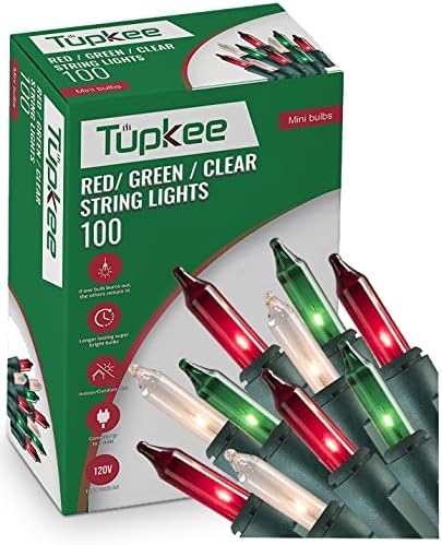 Tupkee Božićna žičana svjetla 100 Count-Mini crvena, zelena i jasna topla Božićna svjetla-20.5 Feet Light String-svjetla