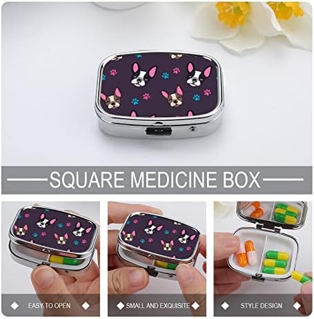 Kutija za pilule pseća glava i otisci stopala uzorak kvadratnog oblika futrola za tablete za lijekove prenosiva