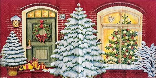 40cts 5x5 zimske kuće prikaz prozora salvete | Zimski koktel salvete | Decoupage salvete | Dekorativne papirne