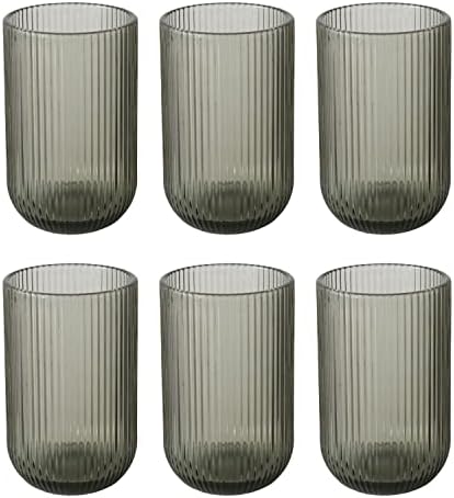 WHW Whole House Worlds Modernist Home naočare za koktele, Set od 6, prozirno Smokey Grey, Linearni talasasti