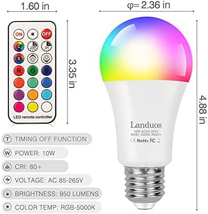 10W RGBW LED sijalice sa daljinskim zatamnjivanjem,A19 E26 LED RGB sijalica koja menja boju, višebojna dekorativna