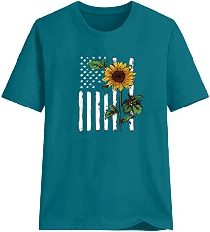 Američka zastava Thirt Patriotske košulje Žene 4. srpnja Tee vrhovi USA zastava Sunflower Ispis majica