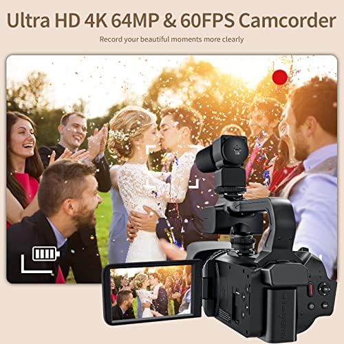 SPRANDOM KAMKORNU 4K Video kamera 64MP 60FPS, HD auto fokus vlogging 4.0 dodirni ekran 18x zum digitalni fotoaparat