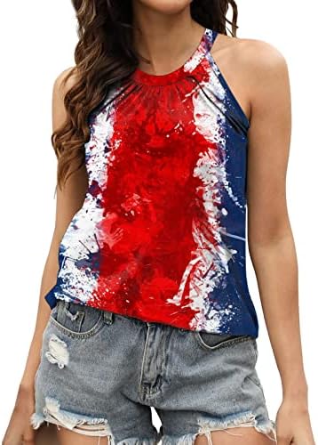 4th of July Shirts for Women USA Flag Summer Sleeveless Crew Neck Tank Top Stars Striped Patriotic