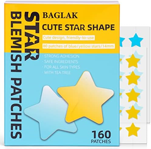 Baglak Star Shape Pimple Patch -160 zakrpe-žuta & amp; plava, Hidrokoloidne tačke tačke - fleš zakrpe-naljepnice