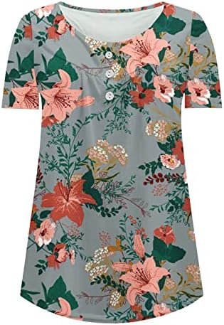 Ležerne prilike cvjetne Henley košulje za žene sakriju trbuh Tuntic Tops 2023 ljetni kratkih rukava za