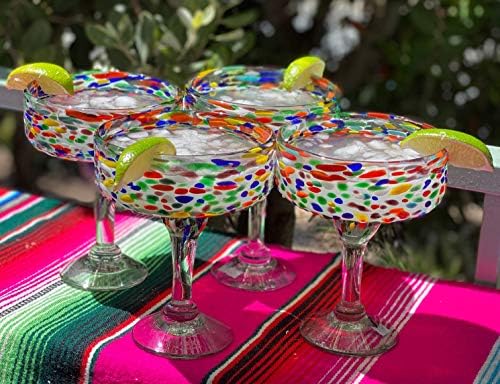 Dos Sueños Meksičko ručno puhano staklo-Set od 4 ručno puhane Margarita naočare Confetti Rock …
