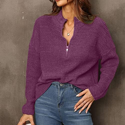 XipCokm Ženski džemperi sa zatvaračem Ležerne prilike dugih rukava s dugim rukavima V-izrez Duks pletene duksere čvrsta boja prevelika pletiva