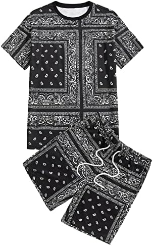 Shenhe Muške odijelo za 2 komada Paisley Ispis majica kratkih rukava i zapisnike